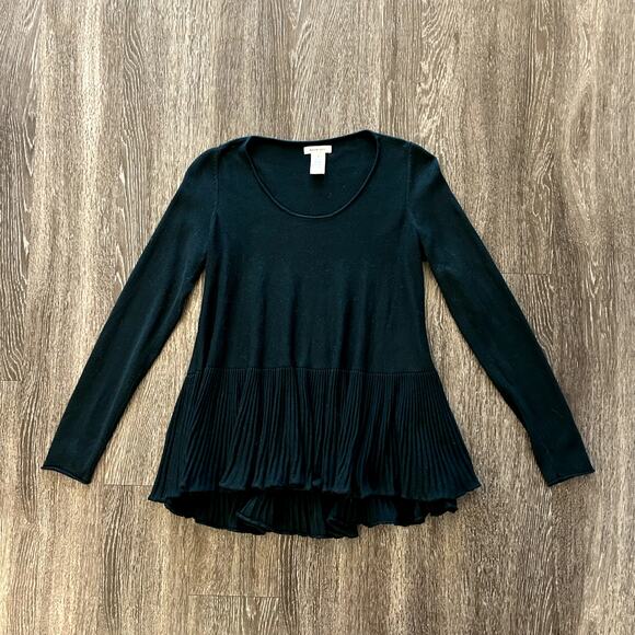 Max Studio Forest Green Peplum Knit Sweater Sz Medium Long Sleeve Flowy Top GUC - Picture 7 of 8